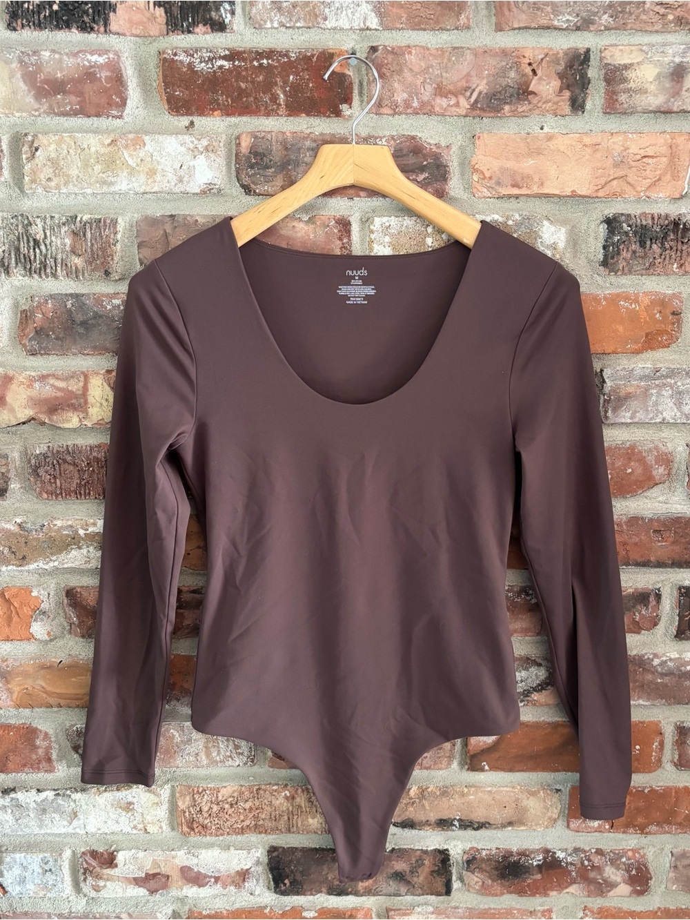 Nuuds Brown Scoop Neck Long Sleeve Bodysuit, M